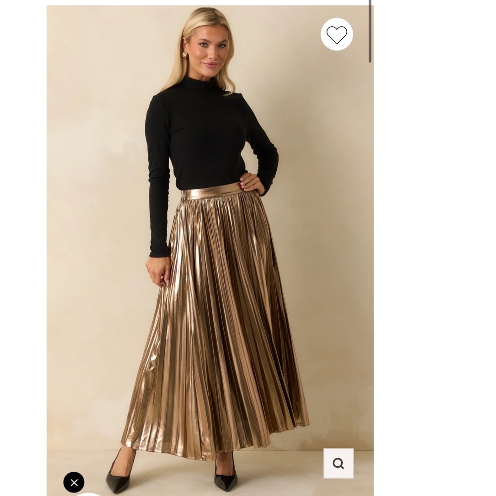 Skylar Rose Light The Night Bronze Metallic Pleated Maxi Skirt S NWT glam chic - Picture 2 of 9